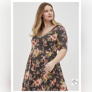 Torrid Mini Super Soft Skater Dress Grey Floral